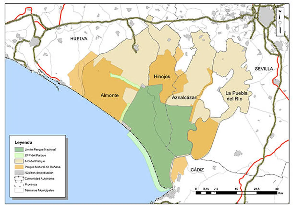 Mapa del Área de influencia socioeconómica de Doñana