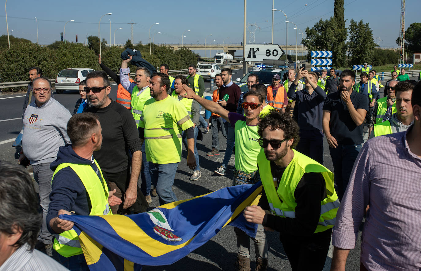 La tractorada de Huelva y el corte de la A-49, en imágenes