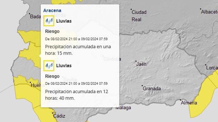 Los avisos amarillos llegarán este jueves por la noche a la provincia onubense