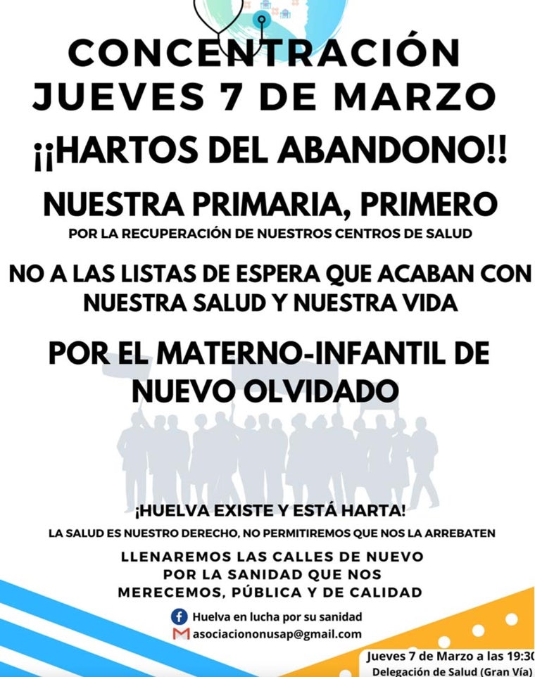 Una nueva concentración reclamará soluciones a las carencias de la sanidad pública en Huelva