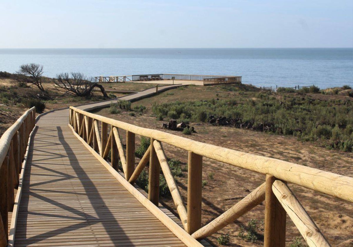 El sendero de tablas que conduce a la playa de Cuesta Maneli