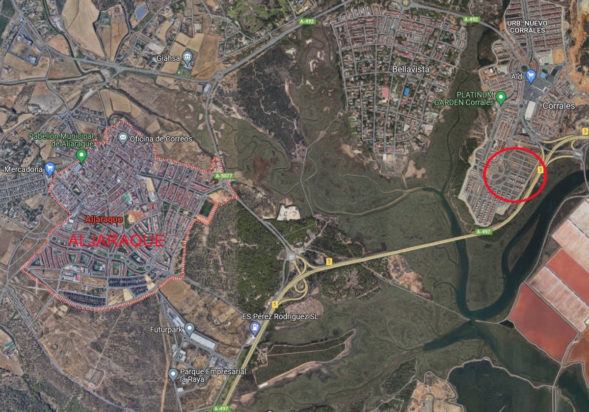 Mapa con los terrenos urbanizables que salen a subasta en Nuevo Corrales, Aljaraque