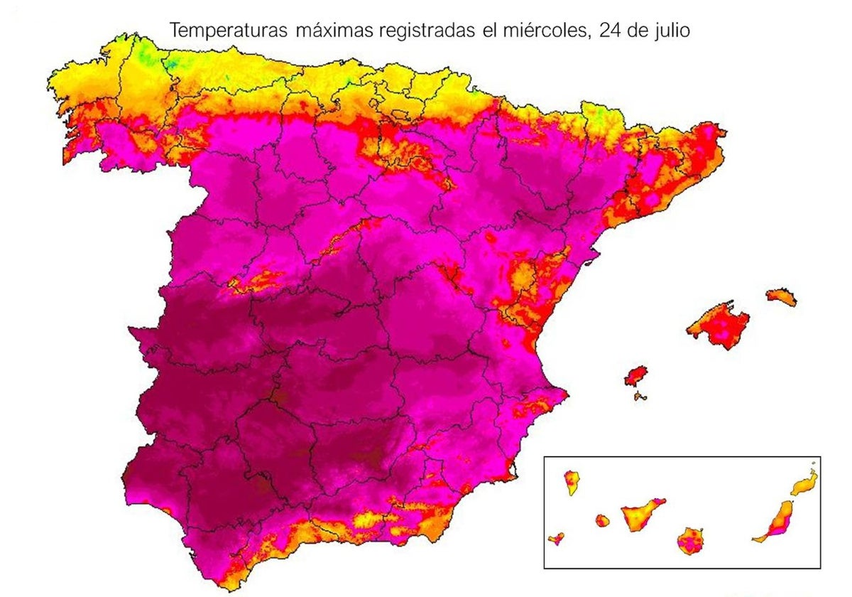 Mapa nacional de temperaturas máximas este miércoles
