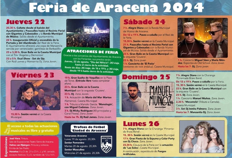 Feria de Agosto de Aracena: programación, actuaciones y precios reducidos de las atracciones