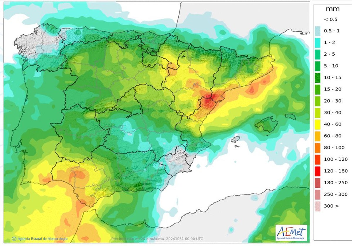 Mapa de acumulados previstos para la jornada de este miércoles