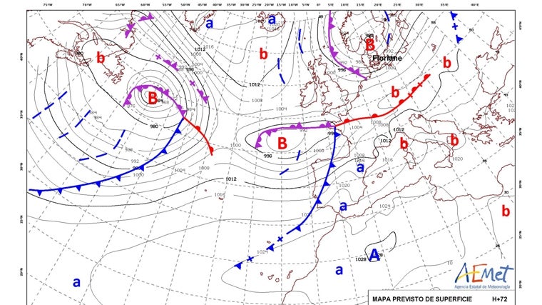 Mapa de superficie de la Agencia Estatal de Meteorología