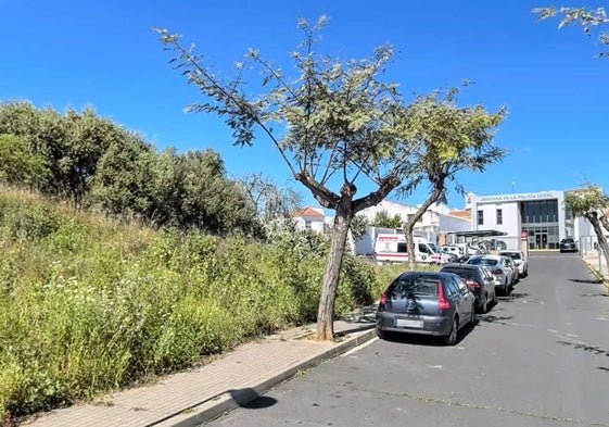 La zona donde lo encontraron y al fondo el edificio de la Policía Local