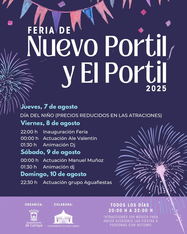 La Feria de El Portil regresa este jueves con música, atracciones y actividades inclusivas