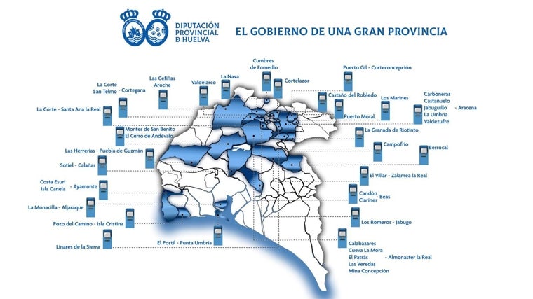 La Diputación adjudica la instalación y mantenimiento de 38 cajeros en pequeñas poblaciones de Huelva