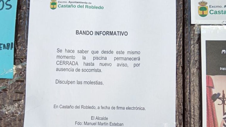 Bando informativo del Ayuntamiento de Castaño del Robledo