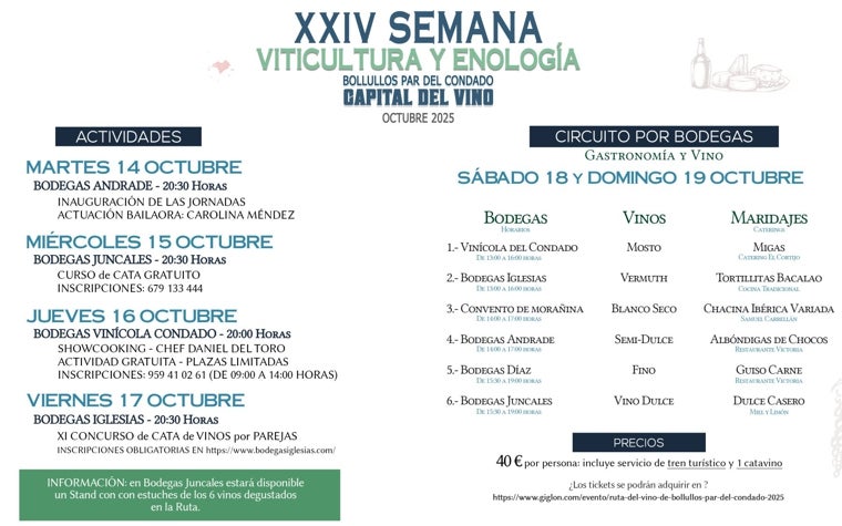 Bollullos del Condado, la «capital del vino», celebra la Semana de la Viticultura y Enología con catas y un tren turístico: fechas y bodegas que participan