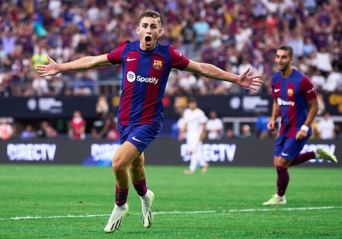 Fermín López celebrando su tanto contra el Real Madrid en la pretemporada