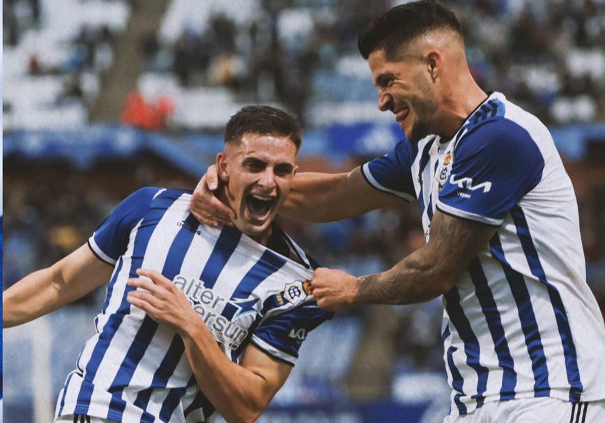 David Del Pozo y Caye Quintana celebran el gol del triunfo