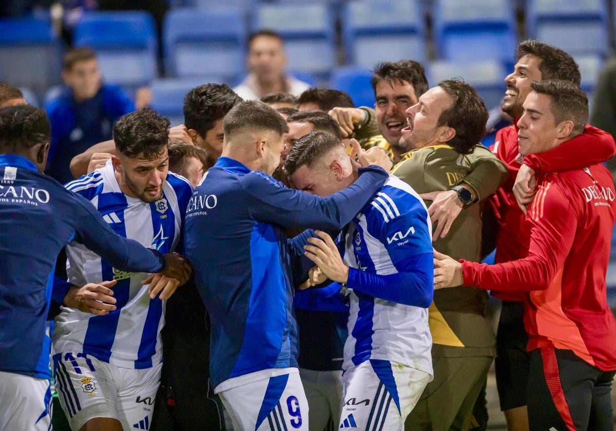 Celebración del 3-2 del Recreativo ante el Algeciras