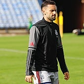 Alberto López durante un entrenamiento de la plantilla recreativista