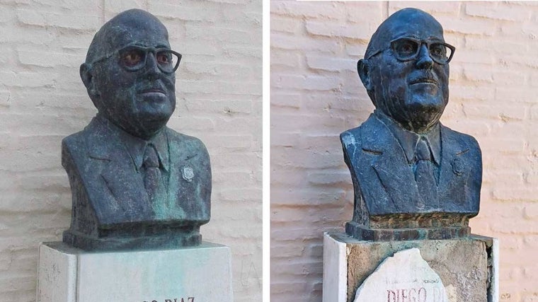 El antes y el después del busto de Diego Díaz Hierro