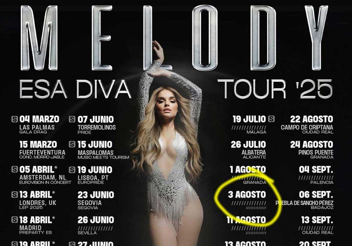Parte del calendario de la gira de Melody, con la incógnita del 3 de agosto
