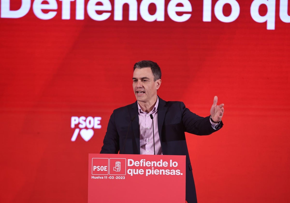 Pedro Sánchez durante un acto el pasado mes de marzo en Huelva