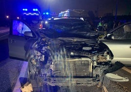 Dos personas heridas y un mulo muerto en una colisión entre dos coches a la entrada de Palos