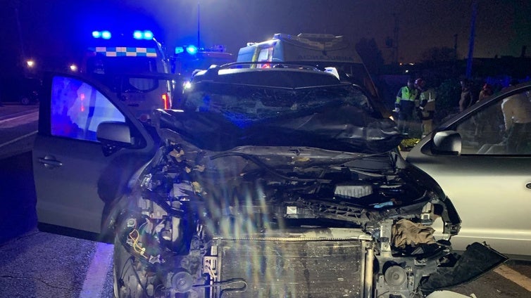 Dos personas heridas y un mulo muerto en una colisión entre dos coches a la entrada de Palos