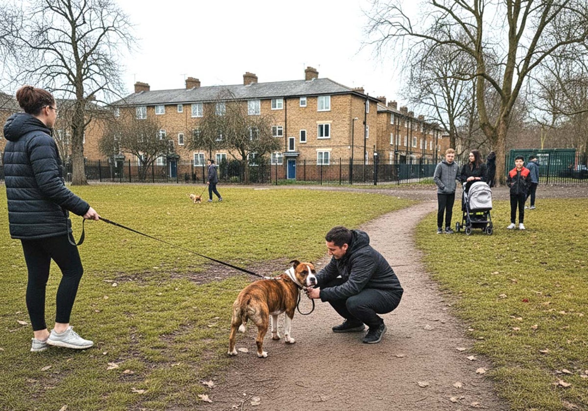Un perro potencialmente peligroso en un parque británico