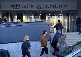 El acusado -de marrón-, a su llegada al Palacio de Justicia este viernes