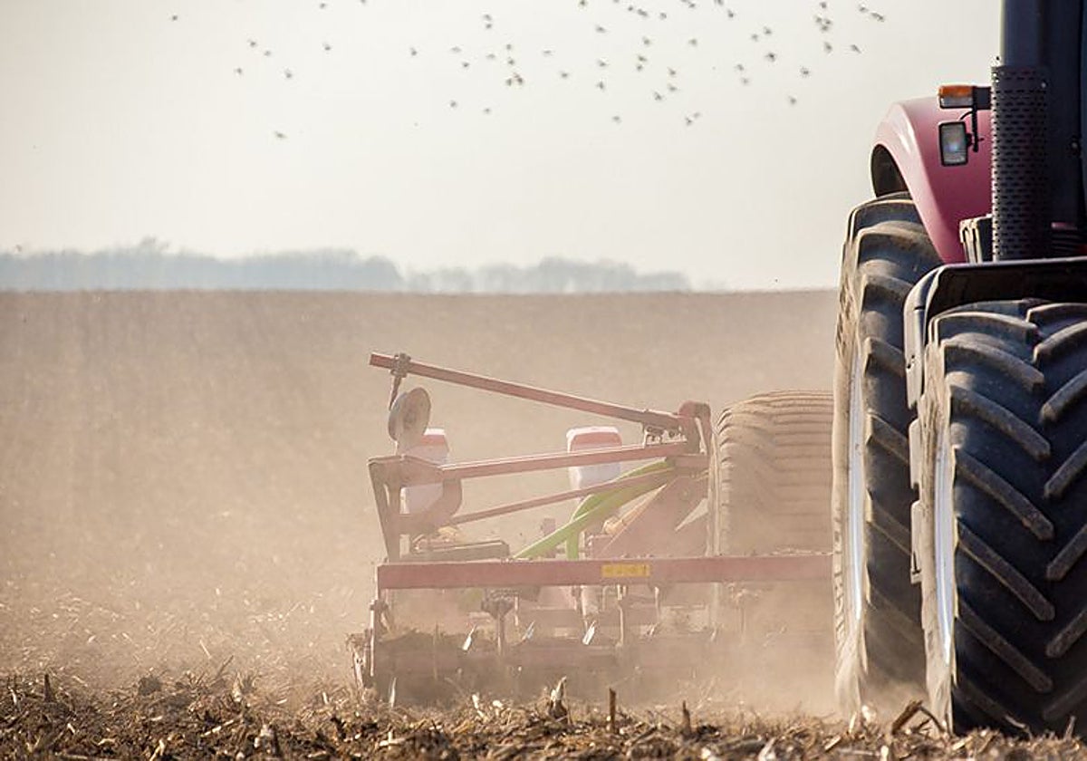 Un tractor durante las labores agrícolas