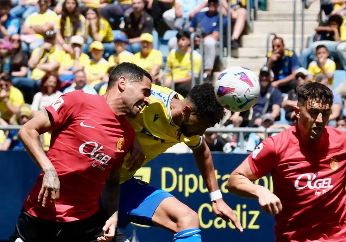 Chris Ramos en el momento del gol del empate ante el Mallorca