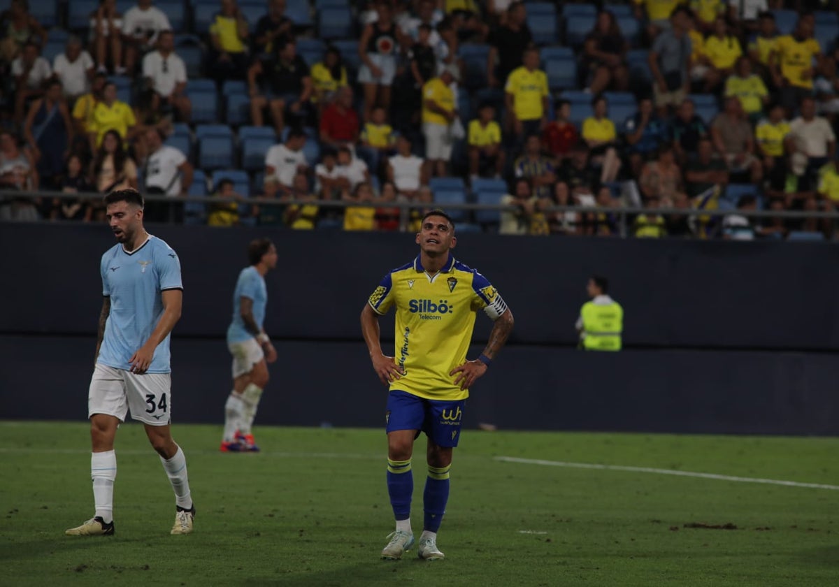 Brian Ocampo, durante el Cádiz - Lazio