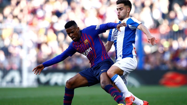 Óscar Melendo en un derbi con el Espanyol ante el Barça.