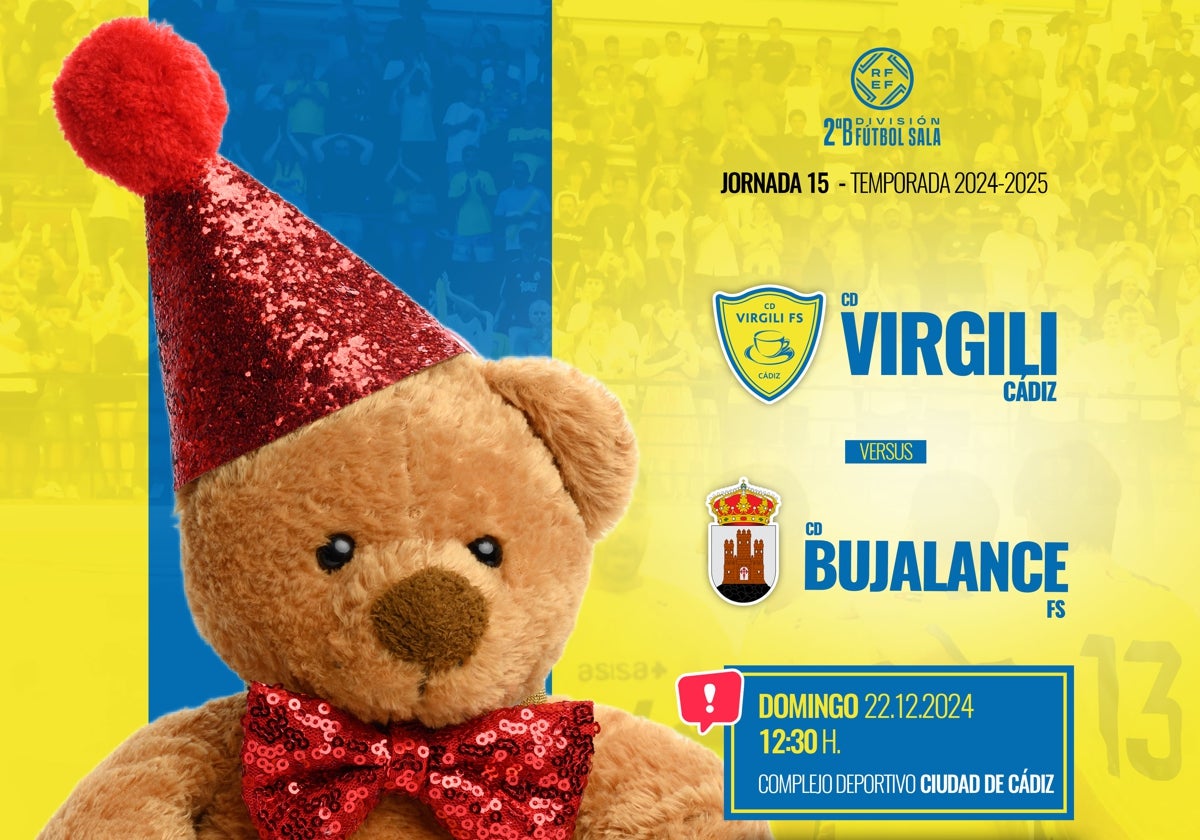 Cartel del partido reclamando peluches para los niños de Cádiz.