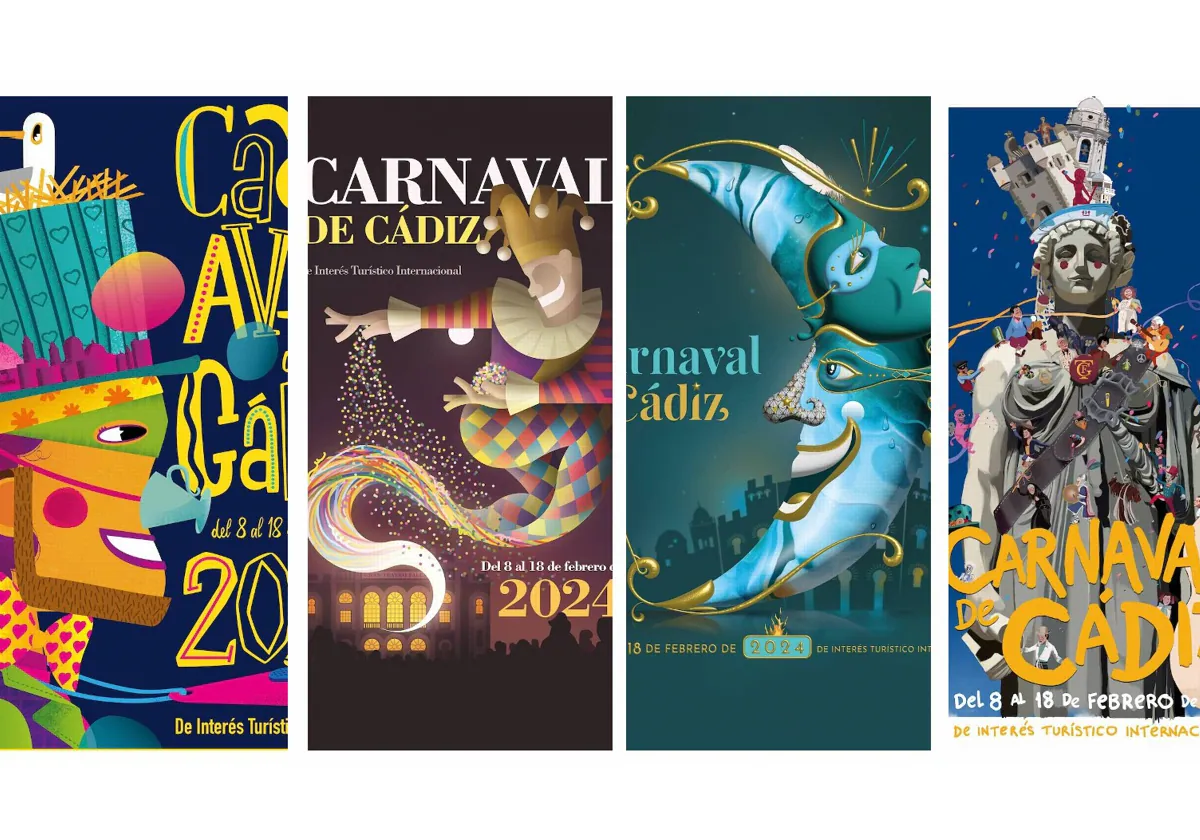 Estos son los cuatro carteles de Carnaval de Cádiz finalistas que aspiran a ser la imagen de la fiesta gaditana