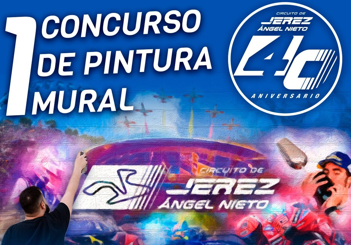 Cartel del I Concurso de Pintura Mural convocado por el Circuito de Jerez - Ángel Nieto por su XL Aniversario.