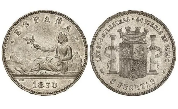 Moneda de 5 pesetas de 1870