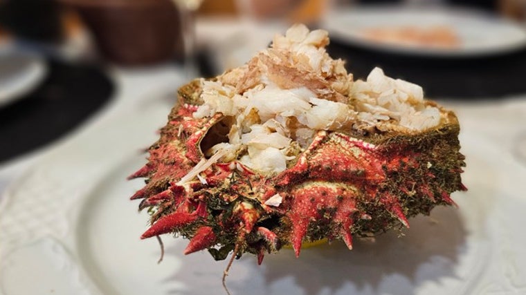 Plato de centollo en el restaurante La Marea de Marcos en la localidad gaditana de Jerez de la Frontera