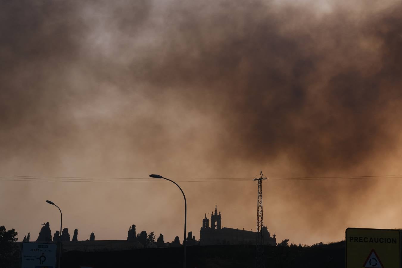 El levante ha dificultado el control del fuego en Jerez