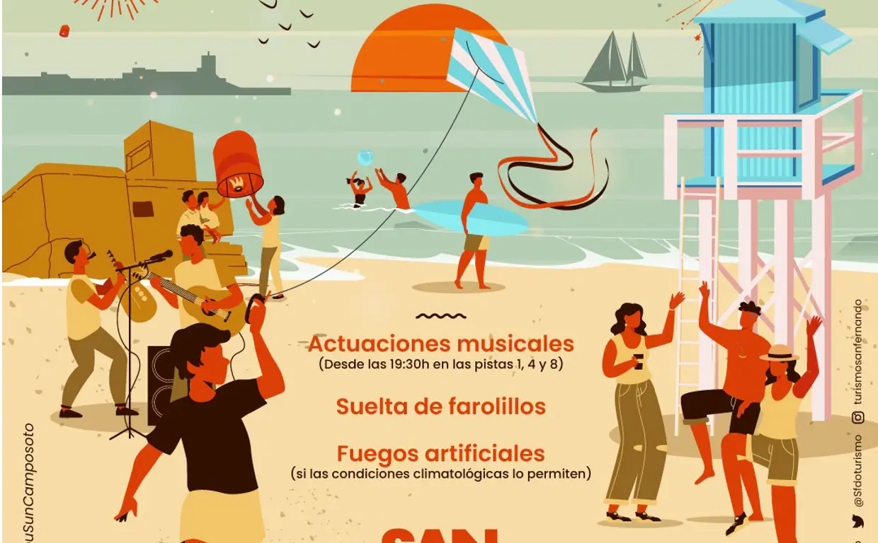 Fuegos artificiales, música en directo y farolillos: la playa de Camposoto se despide del verano