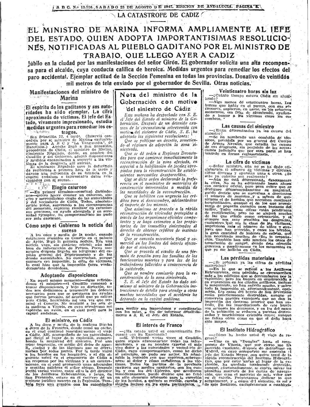 Las fotos de la Gran Explosión en Cádiz: así contó la prensa de la época la tragedia del 1947