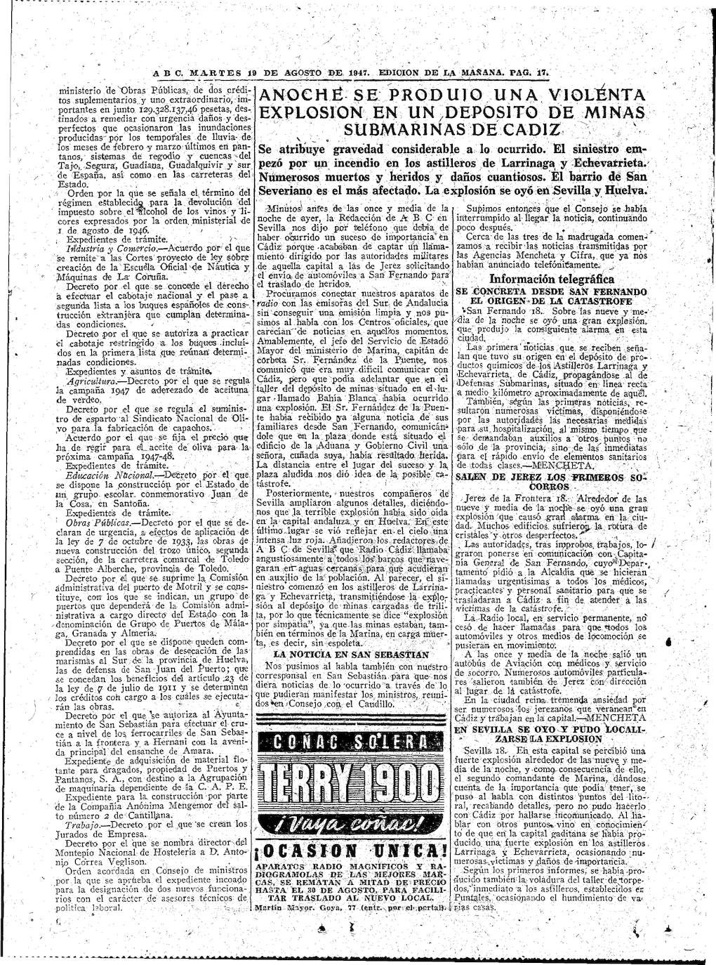 Las fotos de la Gran Explosión en Cádiz: así contó la prensa de la época la tragedia del 1947