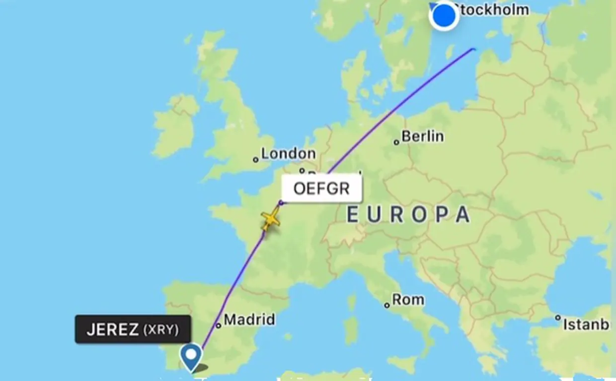 Gráfico de Aftonbladet de la ruta del avión privado desde Jerez