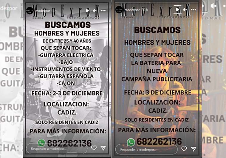 Se buscan músicos en Cádiz que sepan tocar estos instrumentos para una nueva campaña