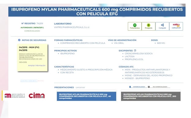 Sanidad alerta sobre este tipo de ibuprofeno