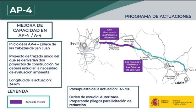 El Gobierno invertirá casi 300 millones de euros para crear un nuevo carril en la autopista Cádiz-Sevilla
