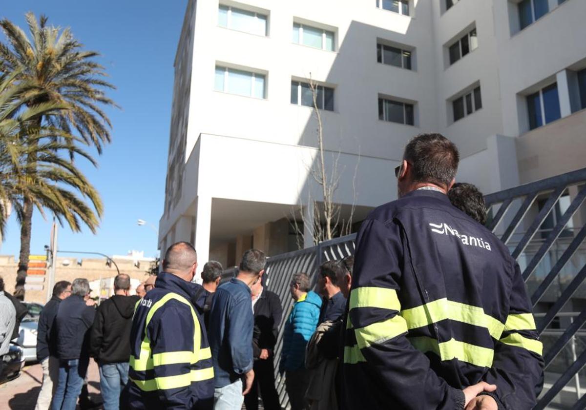 Trabajadores de Navantia en la protesta de este miércoles.