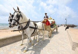 Una carroza de cuento pasea por Cádiz llevando a una niña de comunión