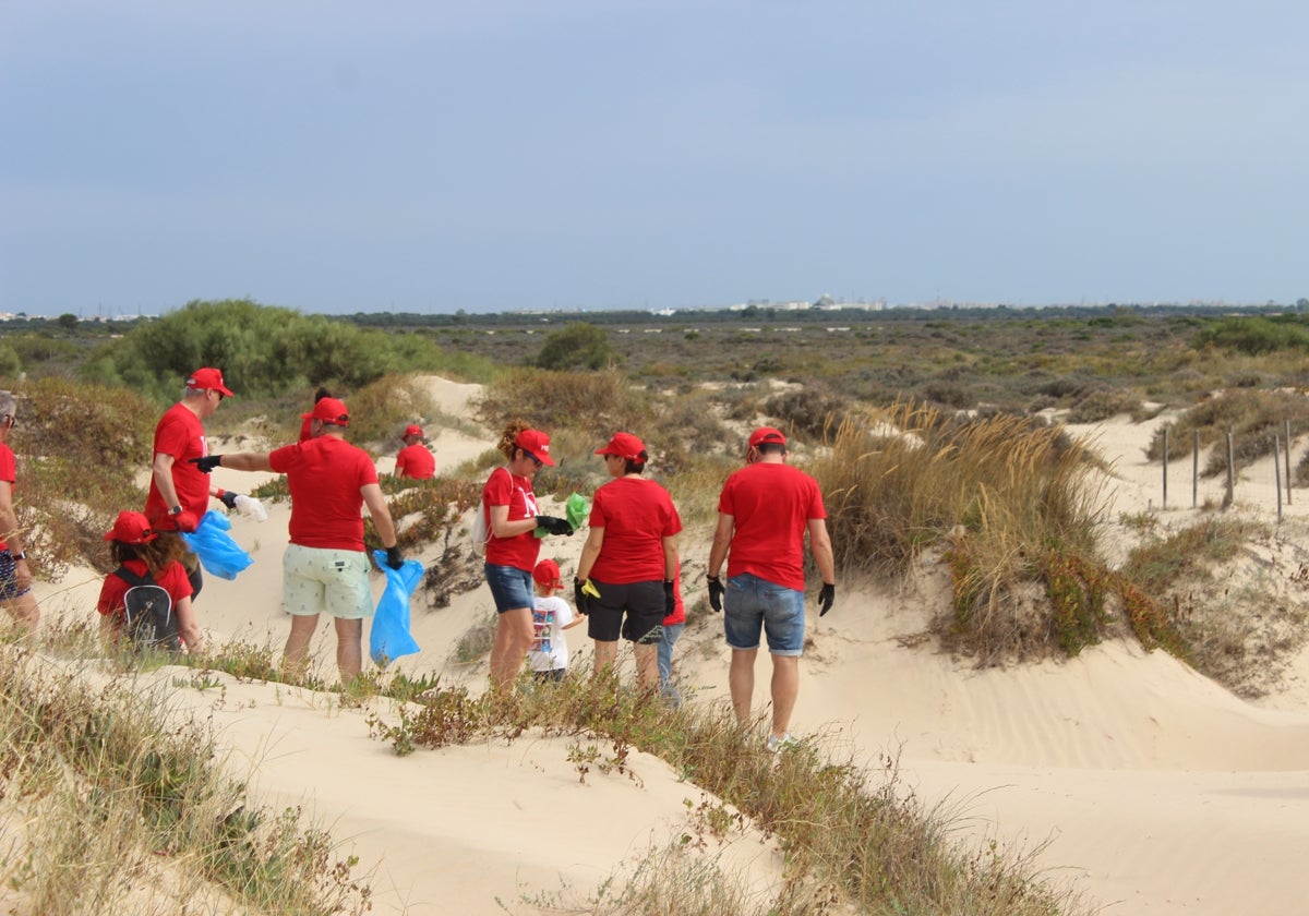 Recogida de residuos en la playa de Valdelagrana