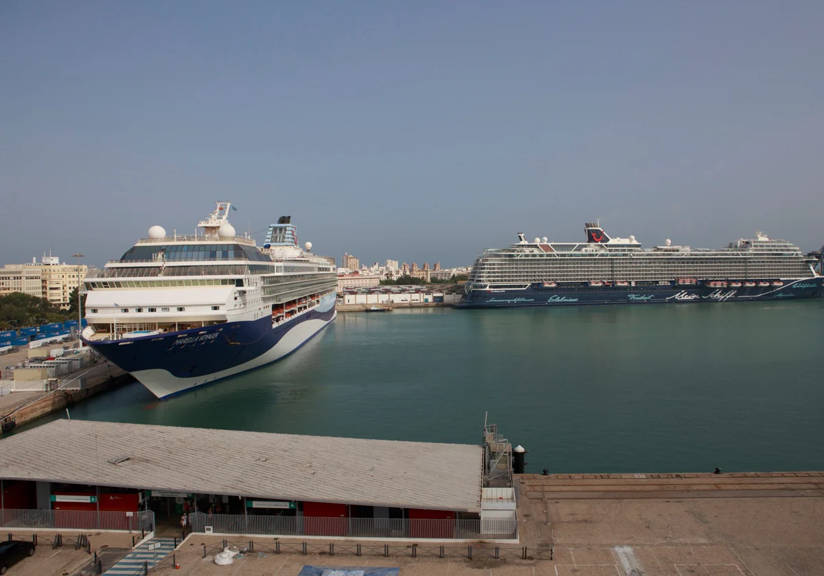 Dos de los cruceros que han llegado este martes al puerto de Cádiz.