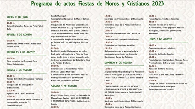 Programa de las Tradicionales Fiestas y Luchas de Moros y Cristianos de Benamahoma