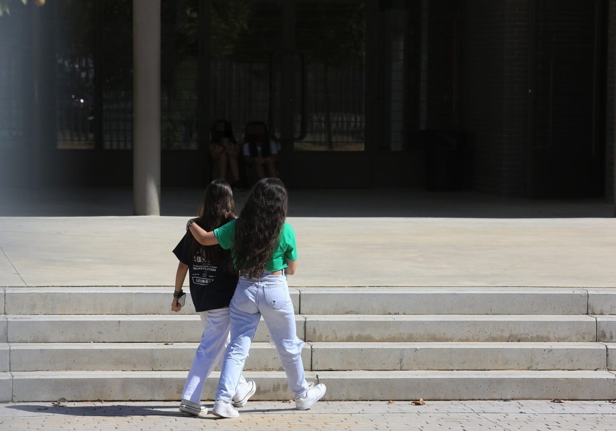 Dos alumnas entran en el instituto.