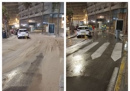 La borrasca se lleva la arena de la playa de Cádiz